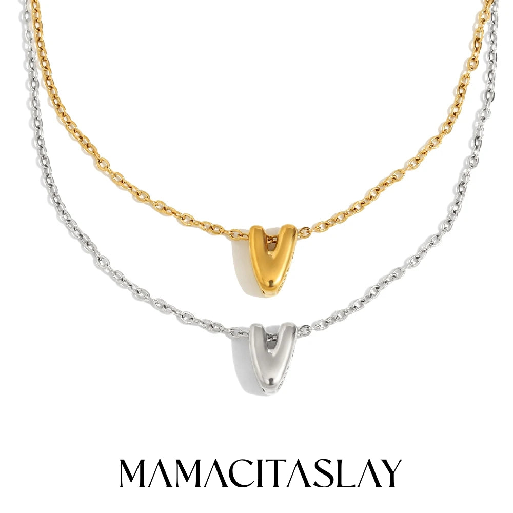 MamacitaSlay 316L Stainless Steel Letter Pendant Necklace Waterproof 18K Gold Plated Neck Jewelry Women's Minimalist Necklace