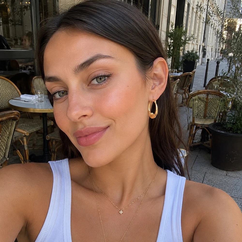 MamacitaSlay 18K Gold Plated Stainless Steel Moon Hoop Earrings Unique Waterproof Jewelry Women's Charm Statement Earrings Gift
