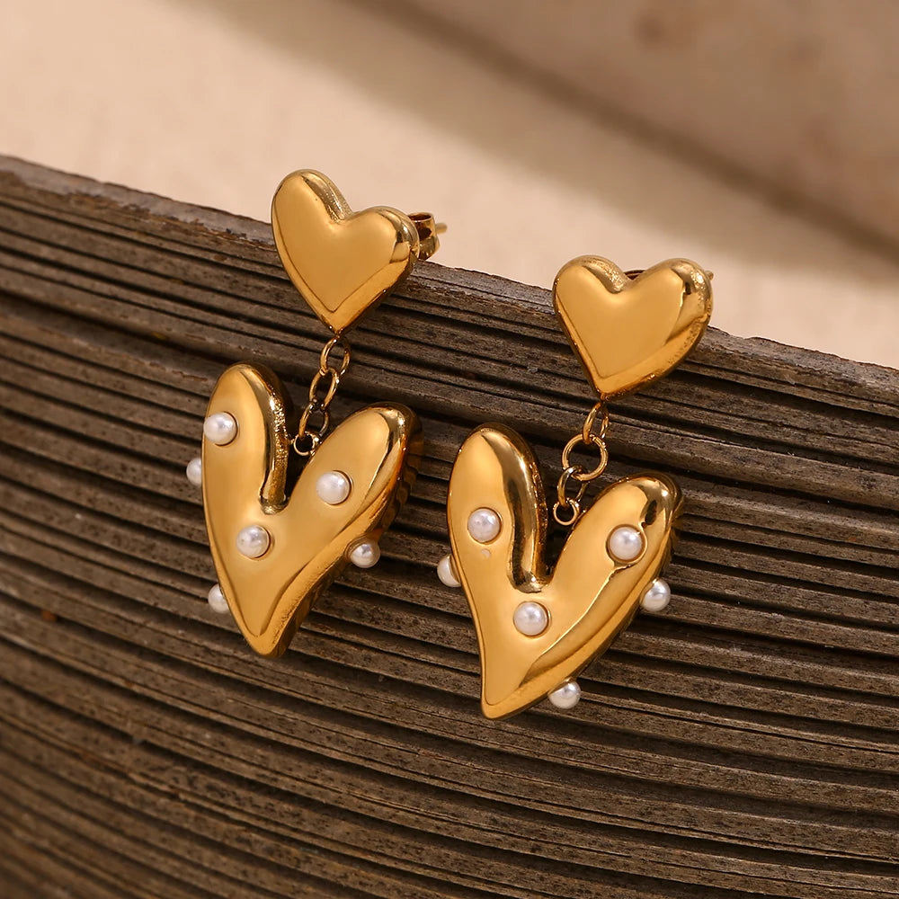 MamacitaSlay Elegant Imitation Pearl Heart Earrings 316L Stainless Steel Fashion Women Jewelry For Wedding Party Daily Wear