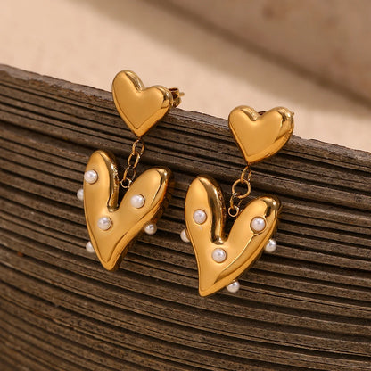 MamacitaSlay Elegant Imitation Pearl Heart Earrings 316L Stainless Steel Fashion Women Jewelry For Wedding Party Daily Wear