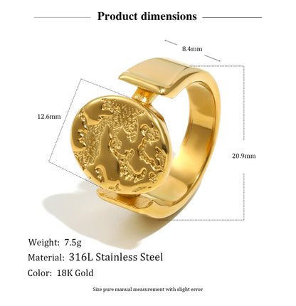 MamacitaSlay 316L Stainless Steel Mixed Color Planet Relief Oval Ring 18K Gold Plated Waterproof Jewelry Women's Unique Ring