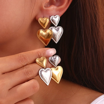 MamacitaSlay 316L Stainless Steel Mixed Color Heart Drop Earrings 18K Gold Plated Waterproof Jewelry For Women Everyday Wear
