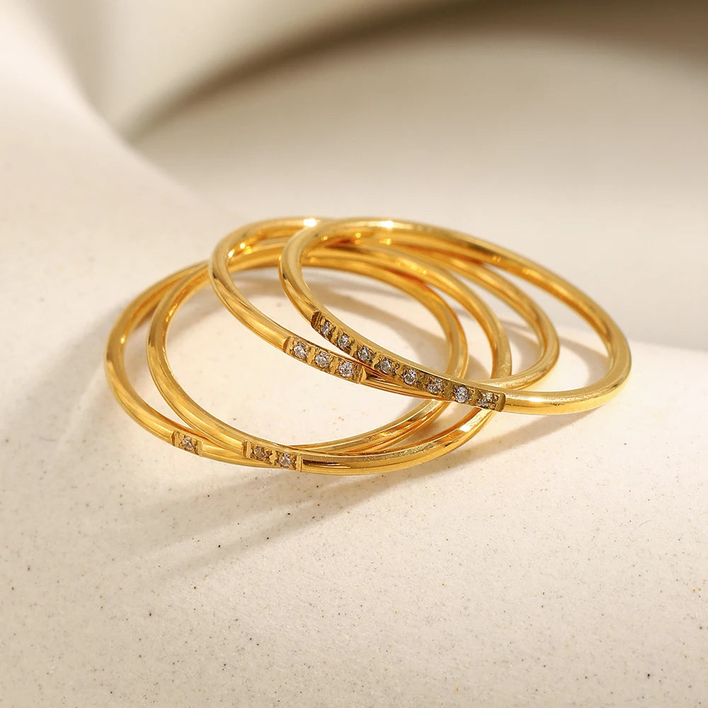 MamacitaSlay 316L Stainless Steel AAA Zircon Slim Stackable Ring Set 18K Gold Plated Minimalist Waterproof Jewelry For Women