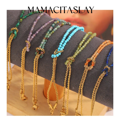 MamacitaSlay 316L Stainless Steel Natural Stone Handmade Asymmetric Bracelet Party Waterproof Jewelry Women's Charm Bracelet