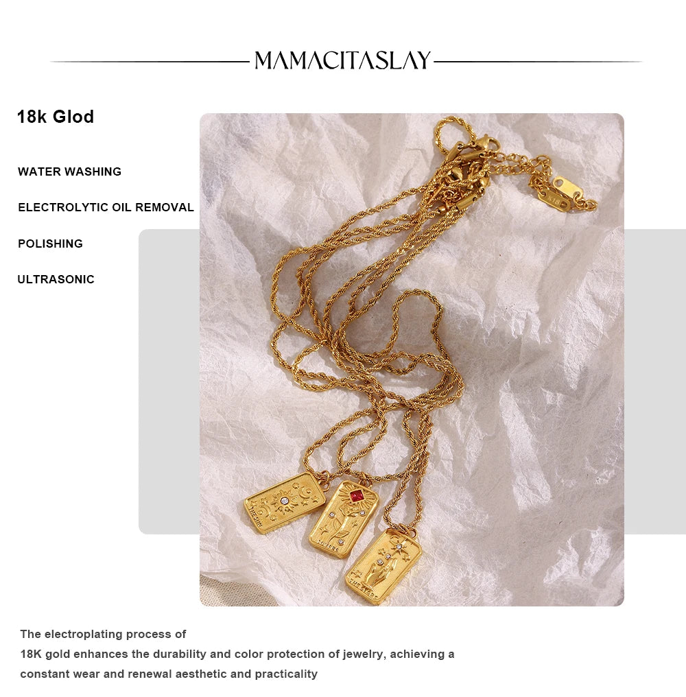 MamacitaSlay 316L Stainless Steel Tarot Card Pendant Necklace 18K Gold Plated Waterproof Neck Jewelry Women's Unique Necklace