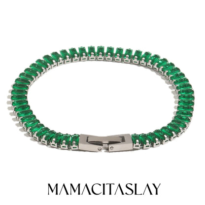 MamacitaSlay 316L Stainless Steel Baguette Zircon Bracelet 18K Gold Plated Waterproof Jewelry For Women Trend Stackable Bracelet