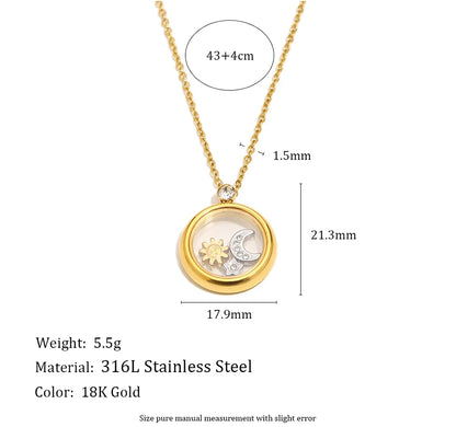 MamacitaSlay 316L Stainless Steel Celestial Pendant Necklace 18K Gold Plated Waterproof Jewelry Gift For Women Everyday Wear