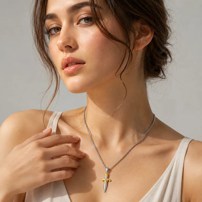 MamacitaSlay 316L Stainless Steel Mixed Color Sword Necklace 18K Gold Plated Waterproof Jewelry Hip Hop Style Unique Necklace