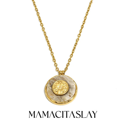 MamacitaSlay 316L Stainless Steel Marble Round Sun Necklace 18K Gold Plated Waterproof Jewelry Women's Minimalist Retro Necklace