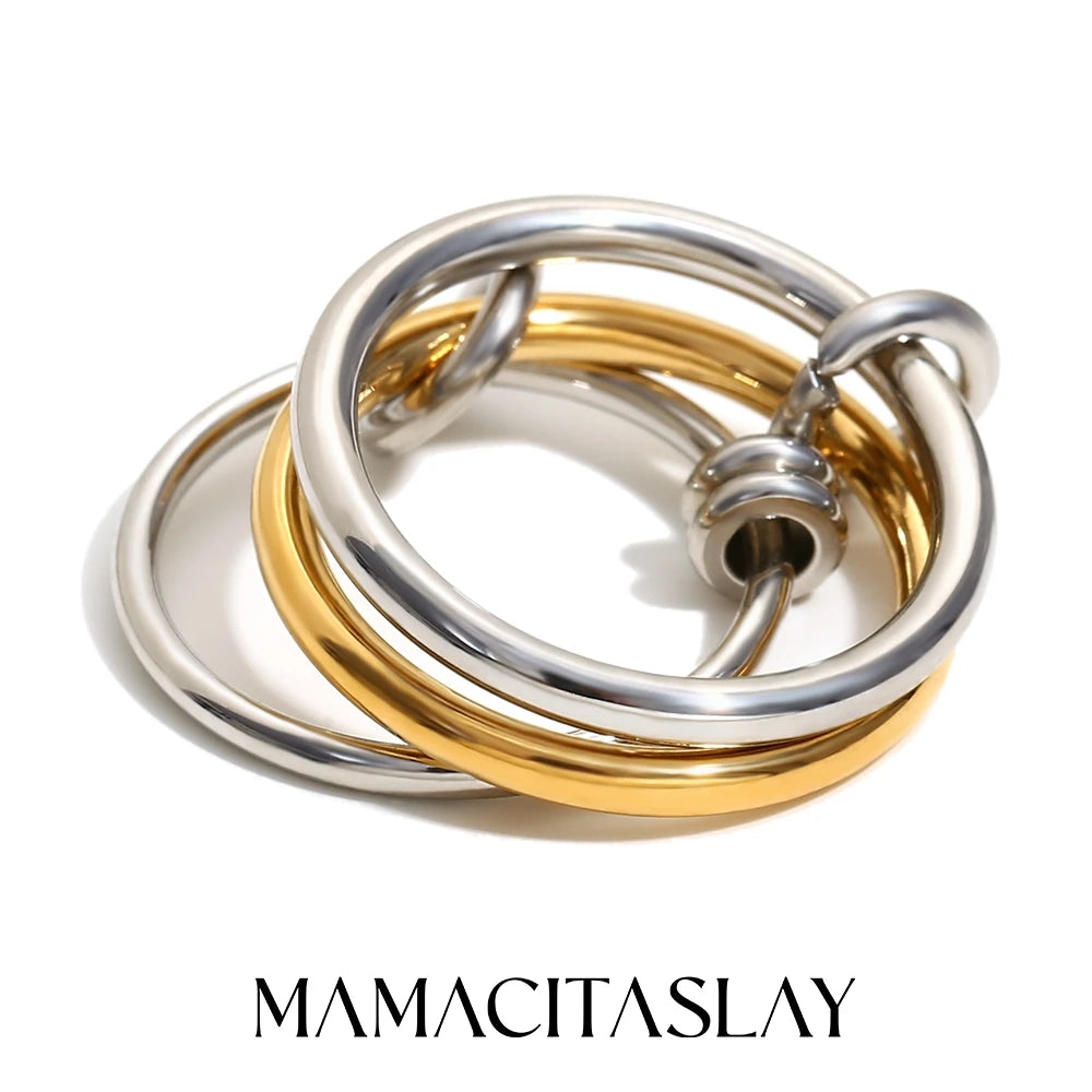 MamacitaSlay Unique Cool Three/Four Fingers Chain Shape Variable Hiphop Rings Stainless Steel Trendy Accessories Women Men Gifts