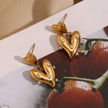 MamacitaSlay Elegant Imitation Pearl Heart Earrings 316L Stainless Steel Fashion Women Jewelry For Wedding Party Daily Wear
