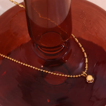 MamacitaSlay Elegant Half Rice Beads Chain Half Round Beads Chain Shiny Round Zircon Pendant Women's Stainless Steel Necklace