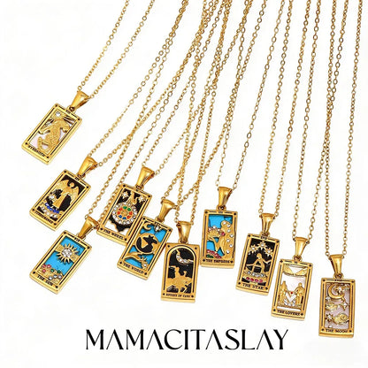 MamacitaSlay 316L Stainless Steel Zircon Tarot Necklace 18K Gold Plated Waterproof Jewelry Women's Creative Elegant Necklace
