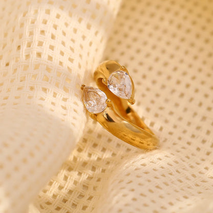 MamacitaSlay 316L Stainless Steel Double Zircon Serpentine Opening Ring Waterproof 18K Gold Plated Jewelry Women's Elegant Gift