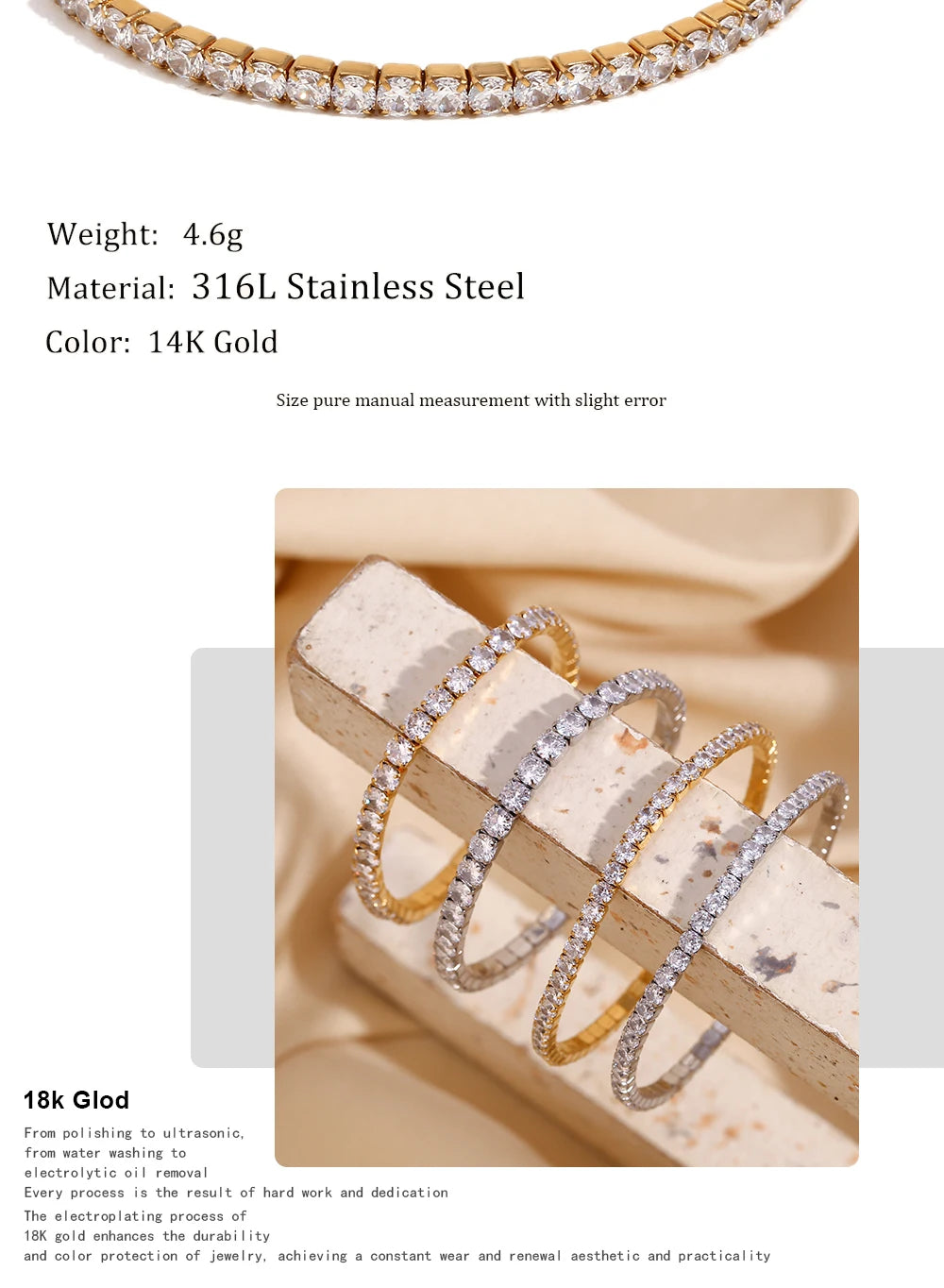 MamacitaSlay Classic Stainless Steel Zircon Fine Edge Bracelet Banquet Luxury Waterproof Jewelry Women's Elegant Simple Jewelry