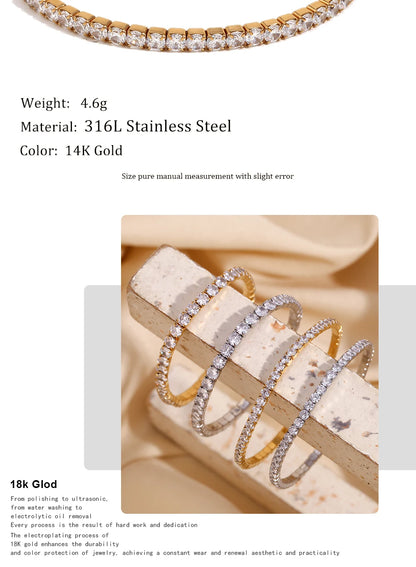 MamacitaSlay Classic Stainless Steel Zircon Fine Edge Bracelet Banquet Luxury Waterproof Jewelry Women's Elegant Simple Jewelry