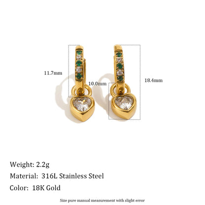 MamacitaSlay 316L Stainless Steel Heart Zircon Hoop Earrings 18K Gold Plated Waterproof Jewelry For Women Daily Party Retro Gift