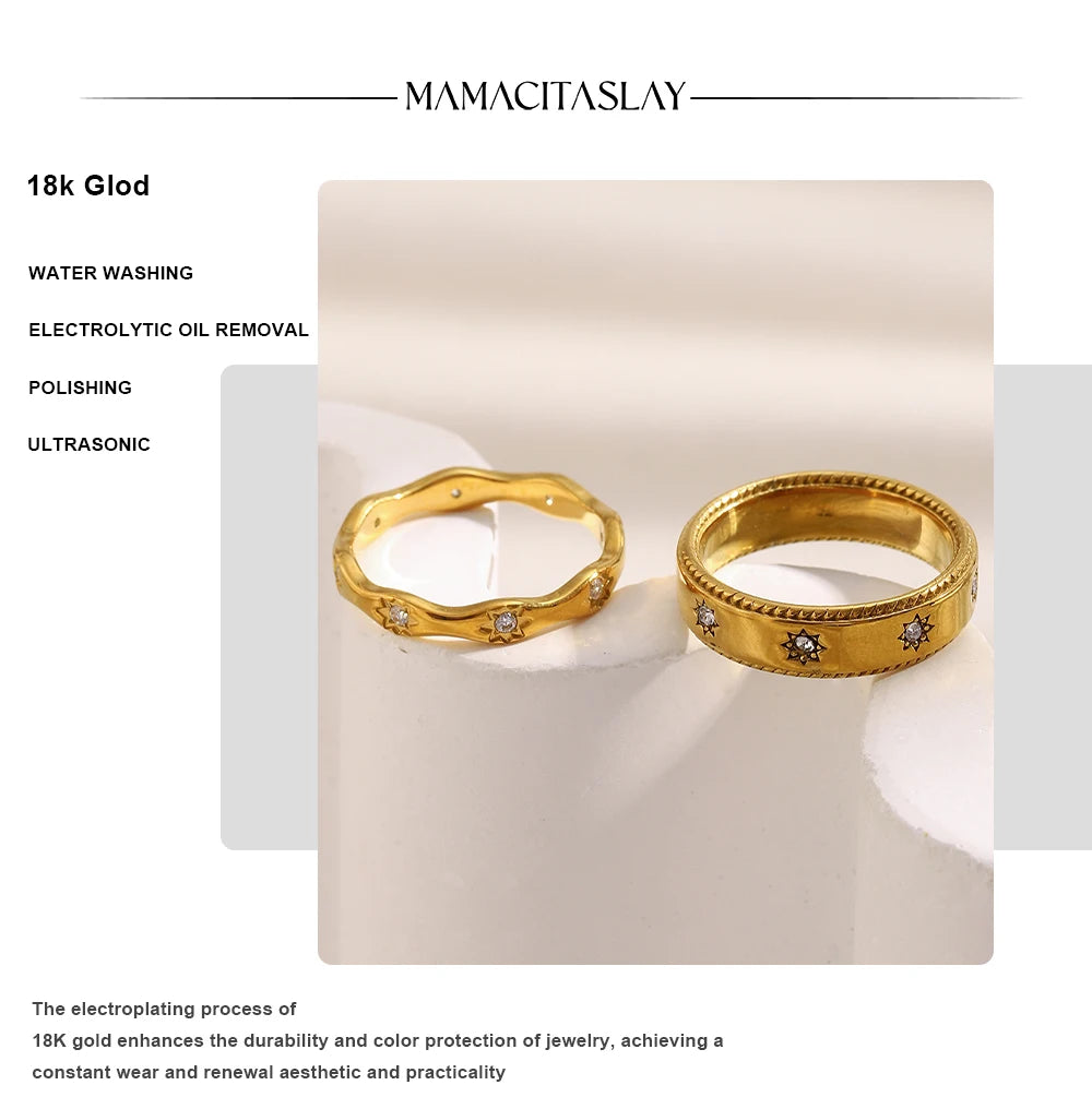 MamacitaSlay 316L Stainless Steel Zircon Star Ring 18K Gold Plated Waterproof Jewelry Women's Classic Ring High Quality Gift