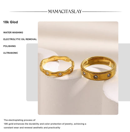 MamacitaSlay 316L Stainless Steel Zircon Star Ring 18K Gold Plated Waterproof Jewelry Women's Classic Ring High Quality Gift