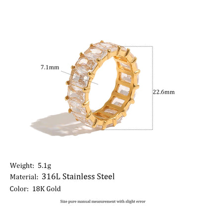 MamacitaSlay 316L Stainless Steel Heart Square Zircon Ring 18K Gold Plated Waterproof Stackable Statement Jewelry For Women Gift