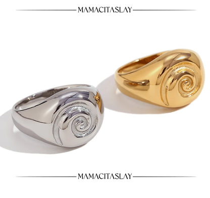 MamacitaSlay Unique Fingerprint Swirl Ripple Gold Silver Colour Rings Womens Stainless Steel Tarnish Free Jewelry Accessories