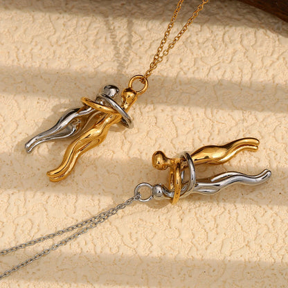 MamacitaSlay 316L Stainless Steel Two Tone Hugging Couple Necklace 18K Gold Plated Waterproof Jewelry For Couple Romantic Gift
