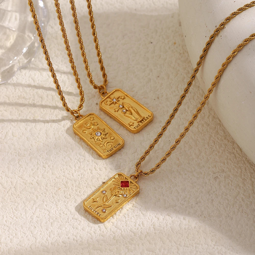 MamacitaSlay 316L Stainless Steel Tarot Card Pendant Necklace 18K Gold Plated Waterproof Neck Jewelry Women's Unique Necklace