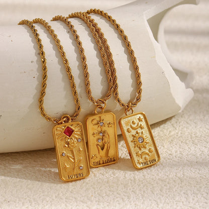 MamacitaSlay 316L Stainless Steel Tarot Card Pendant Necklace 18K Gold Plated Waterproof Neck Jewelry Women's Unique Necklace