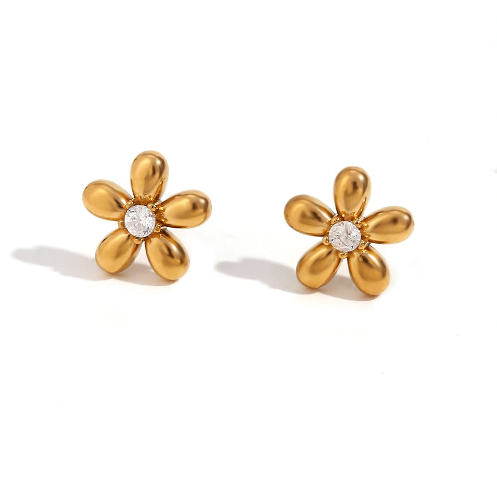 MamacitaSlay Delicate Zircon Flower Crown Horse Eye Stainless Steel Earrings Mini 18K Gold Plated Stud Earrings Fashion Jewelry