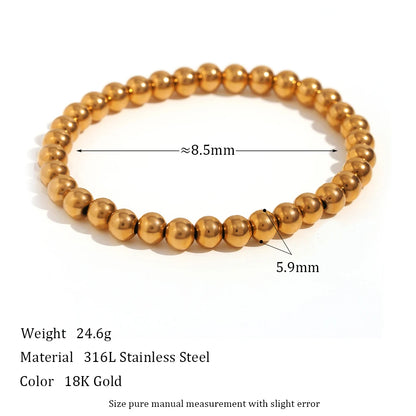 MamacitaSlay 316L Stainless Steel Elastic Bead Bracelet 18K Gold Plated Waterproof Wrist Jewelry High Quality Bracelet Gifts
