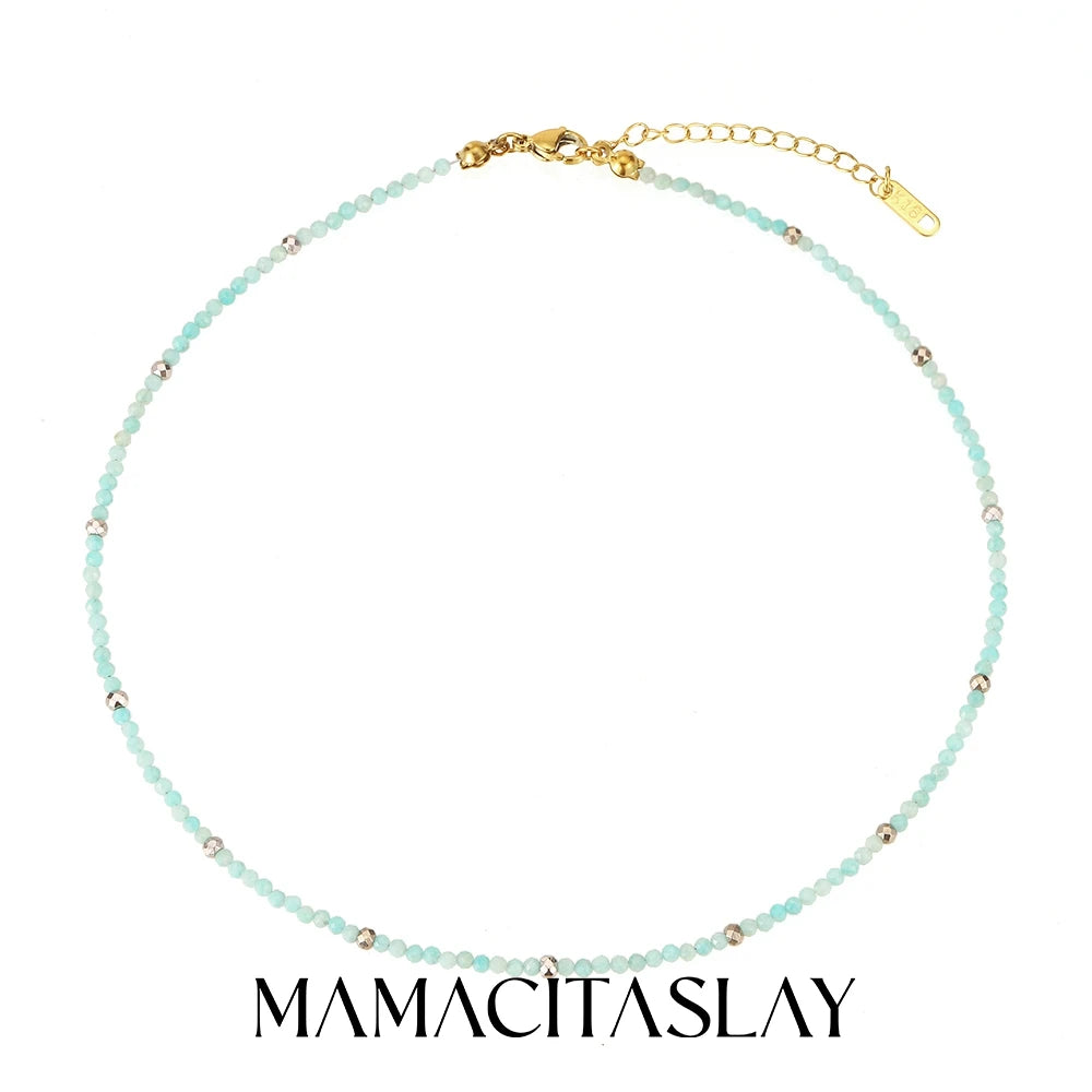 MamacitaSlay 316L Stainless Steel Natural Stone Necklace Elastic Rope Bracelet Handmade Waterproof Jewelry Women's Classic Gift