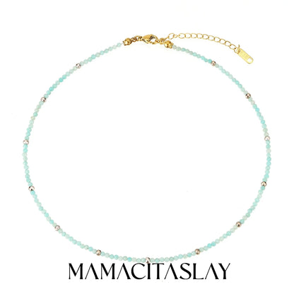 MamacitaSlay 316L Stainless Steel Natural Stone Necklace Elastic Rope Bracelet Handmade Waterproof Jewelry Women's Classic Gift