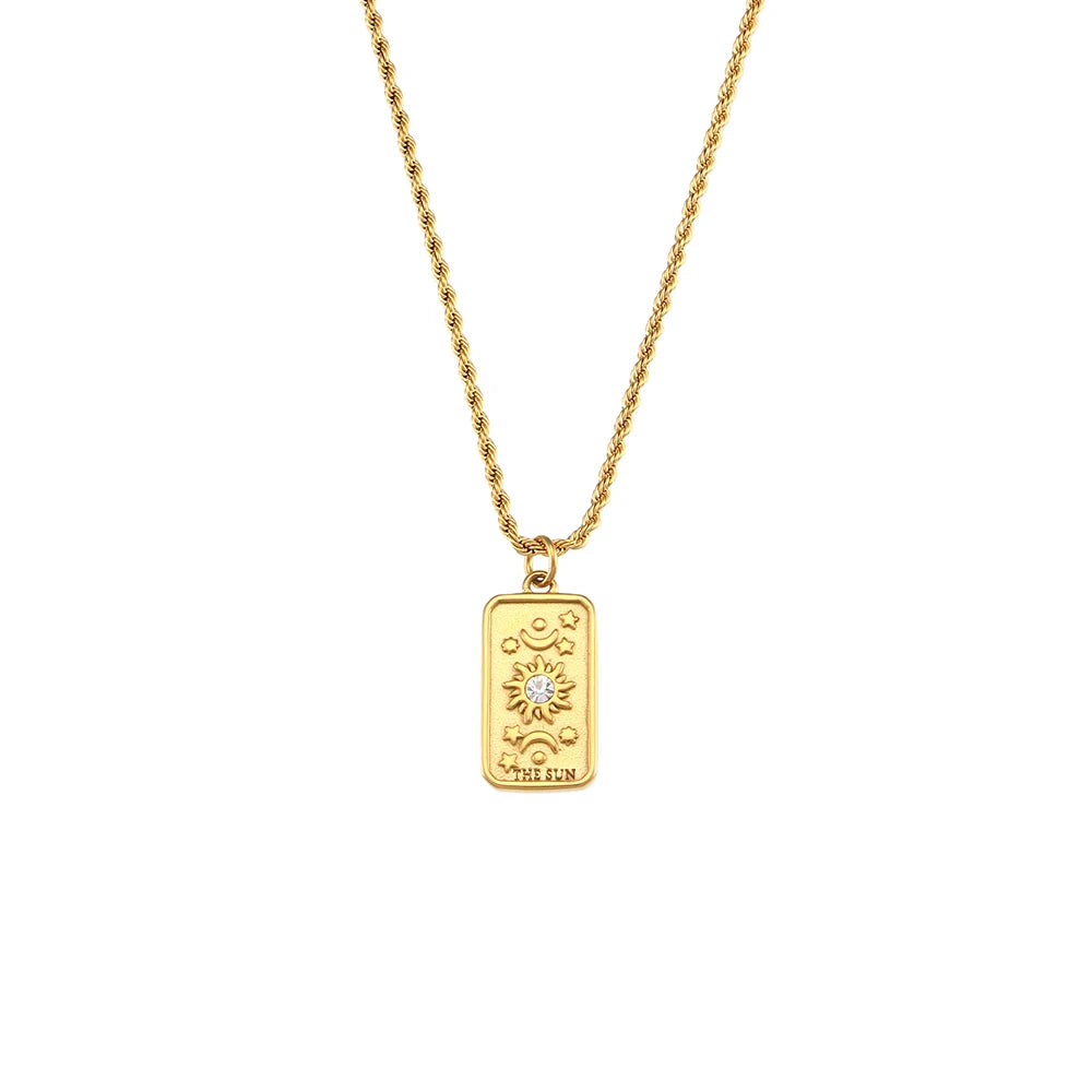 MamacitaSlay 316L Stainless Steel Tarot Card Pendant Necklace 18K Gold Plated Waterproof Neck Jewelry Women's Unique Necklace