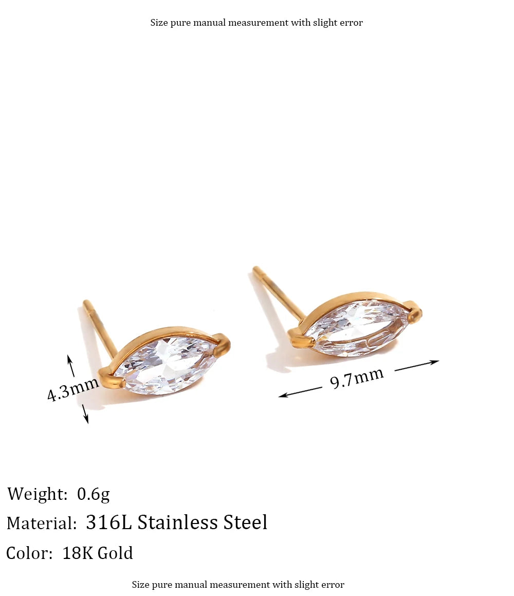 MamacitaSlay Delicate Zircon Flower Crown Horse Eye Stainless Steel Earrings Mini 18K Gold Plated Stud Earrings Fashion Jewelry