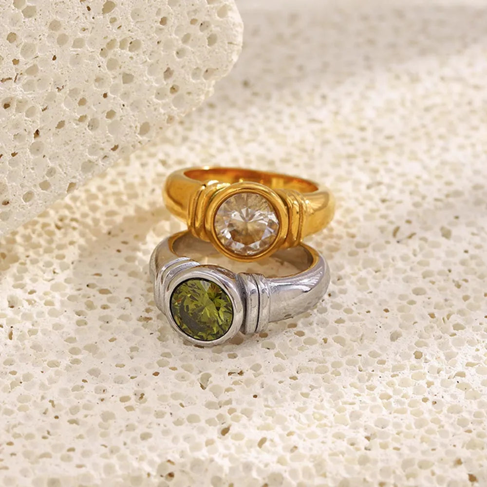 MamacitaSlay 316L Stainless Steel Zircon Irregular Ring 18K Gold Plated Waterproof Jewelry Women's Classic Ring High Quality