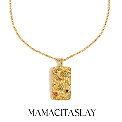 MamacitaSlay Unique 316L Stainless Steel Star Moon Evil Eye Zircon Necklace Ring 18K Gold Plated Waterproof Jewelry For Women