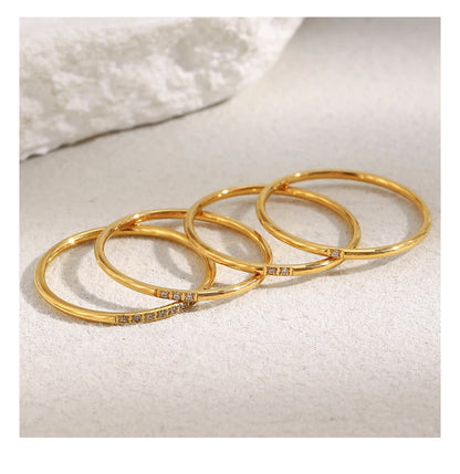 MamacitaSlay 316L Stainless Steel AAA Zircon Slim Stackable Ring Set 18K Gold Plated Minimalist Waterproof Jewelry For Women