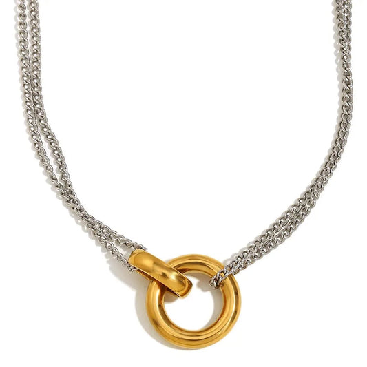 Inner Ziva Harmony™ 316L Stainless Steel Waterproof Two-Tone Pendant Necklace | 18K Gold PVD Plated Hypoallergenic Minimalist Jewelry
