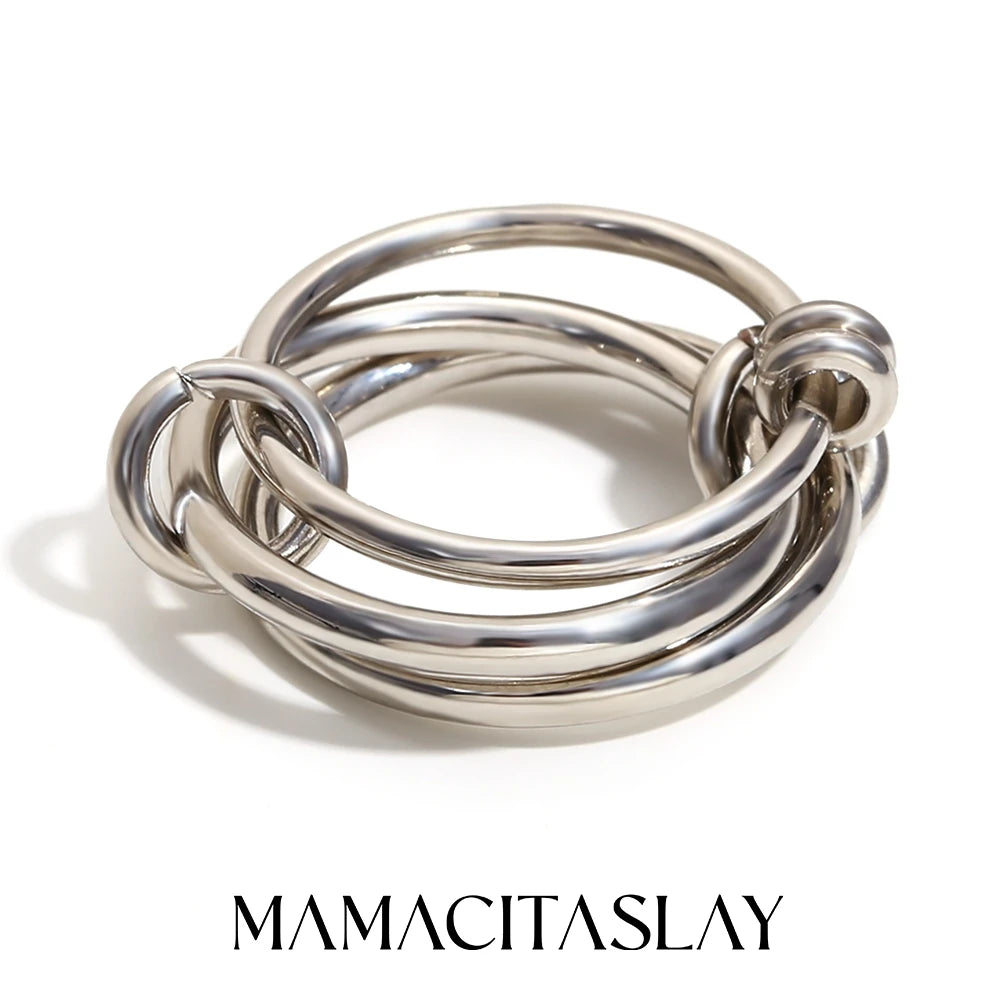 MamacitaSlay Unique Cool Three/Four Fingers Chain Shape Variable Hiphop Rings Stainless Steel Trendy Accessories Women Men Gifts