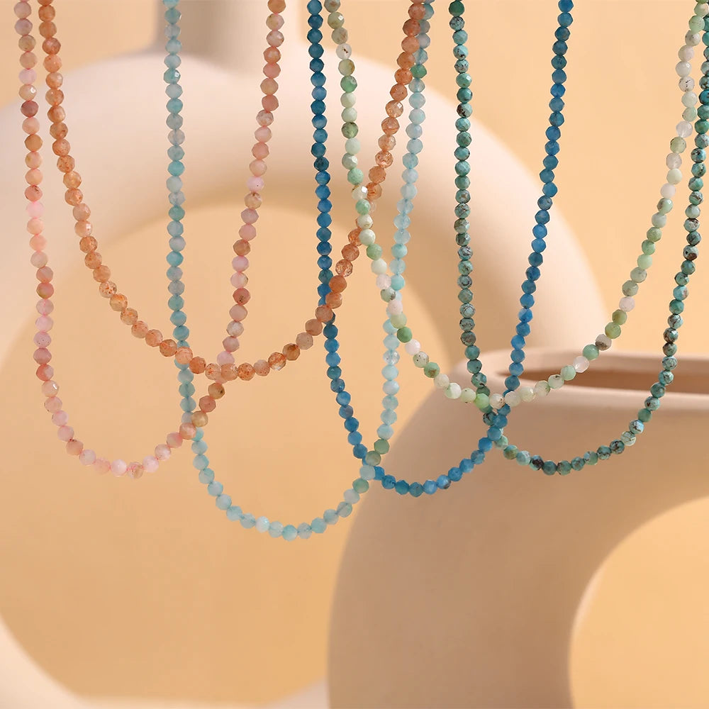 MamacitaSlay Simple 316L Stainless Steel Natural Stone Bead Necklace Waterproof Neck Jewelry Women's Elegant Statement Necklace