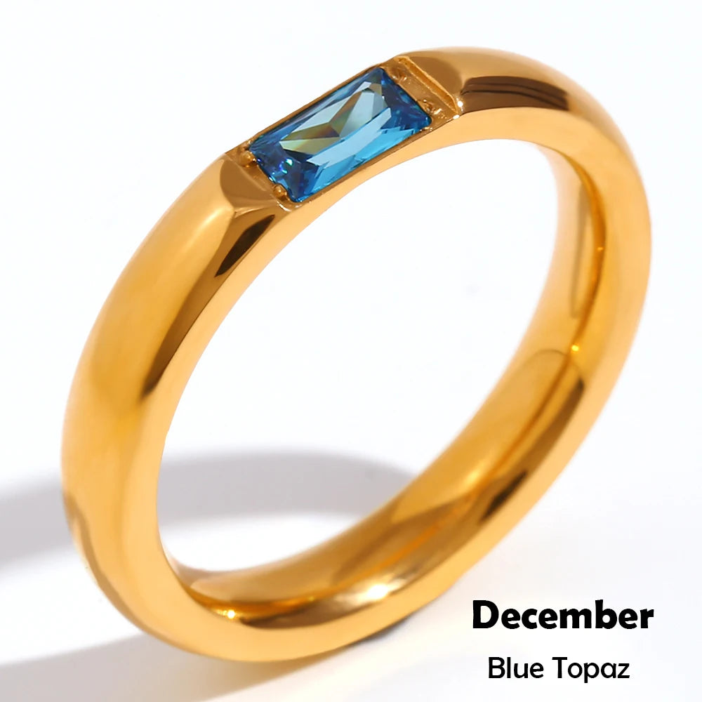 MamacitaSlay 316L Stainless Steel Zircon Birthstone Ring Party Simple Waterproof Jewelry Classic Gift Women's High Quality Ring