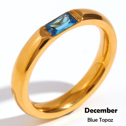 MamacitaSlay 316L Stainless Steel Zircon Birthstone Ring Party Simple Waterproof Jewelry Classic Gift Women's High Quality Ring