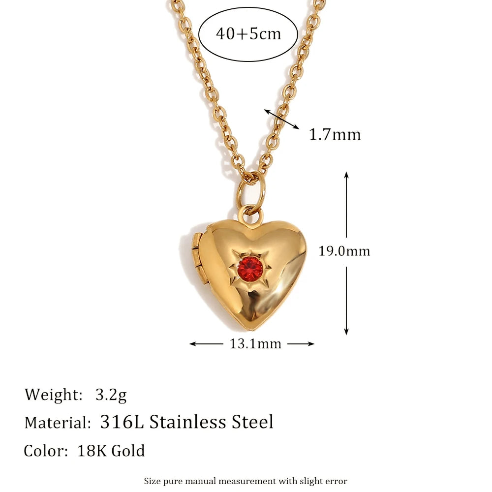 MamacitaSlay New Design Twelve Birthstone Heart Can Paste Photo Frame Pendant Women's stainless steel necklace  jewelry Gifts