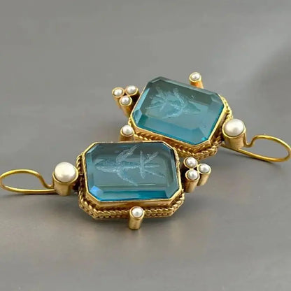 Elegant Vintage Geometric Pearl Pendant Drop Earrings