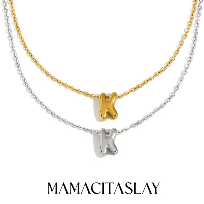 MamacitaSlay 316L Stainless Steel Letter Pendant Necklace Waterproof 18K Gold Plated Neck Jewelry Women's Minimalist Necklace