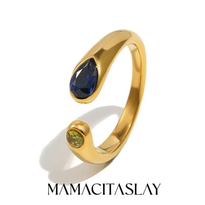 MamacitaSlay 316L Stainless Steel Multicolour Zircon Open Ring 18K Gold Plated Waterproof Jewelry Women's Minimalist Ring Gift