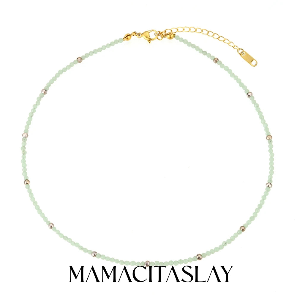 MamacitaSlay 316L Stainless Steel Natural Stone Necklace Elastic Rope Bracelet Handmade Waterproof Jewelry Women's Classic Gift
