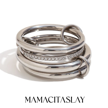MamacitaSlay Unique Cool Three/Four Fingers Chain Shape Variable Hiphop Rings Stainless Steel Trendy Accessories Women Men Gifts