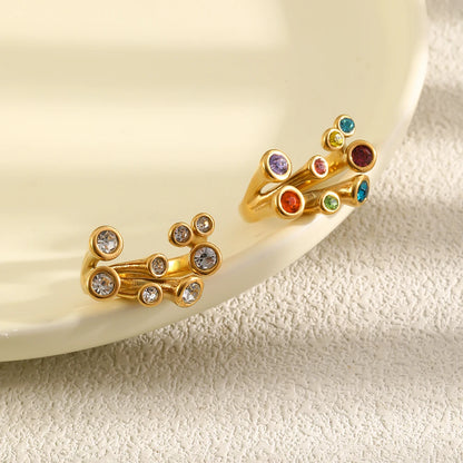 MamacitaSlay 316L Stainless Steel Multicolor CZ Branch Shape Open Ring 18K Gold Plated Waterproof Jewelry For Women Party Gift