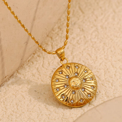 MamacitaSlay Minimalist Stainless Steel Zircon Sun Moon Star Zircon Pendant Necklace Creative Waterproof Jewelry Women's Gift